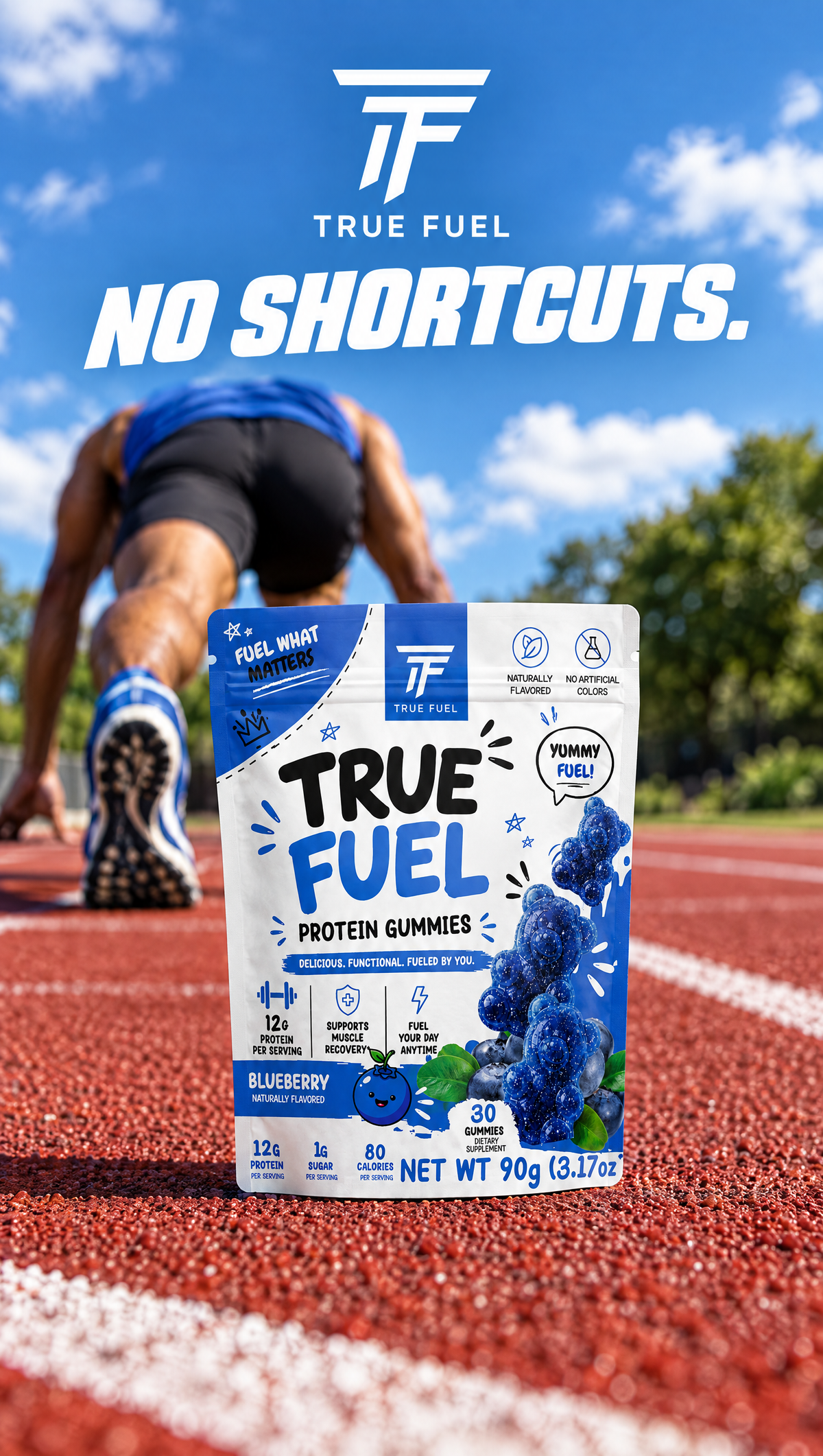 True Fuel Blueberry Protein Gummies – 12g Whey Protein Isolate, Clean Label Performance Nutrition, Low Sugar Post-Workout Snack, 30 Count Resealable Bag