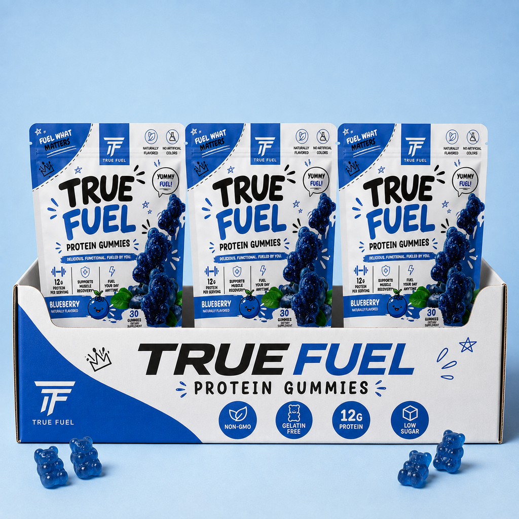True Fuel Blueberry Protein Gummies – 12g Whey Protein Isolate, Clean Label Performance Nutrition, Low Sugar Post-Workout Snack, 30 Count Resealable Bag